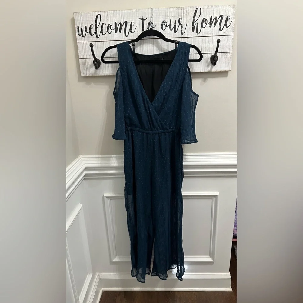 MINKPINK Turquoise Swiss Dot Cold Shoulder Jumper size S - Picture 8 of 12